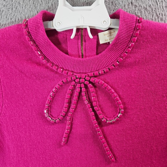 Kate Spade Wool Cashmere Top Women XS Bead Embellished Short Sleeve Pink - Picture 2 of 11